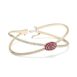 Luxury 18K Gold Cuff <b>Bracelet</b> With <b>Ruby</b> And Diamond For Women Geometric Design Wedding Jewelry - Product Image 1