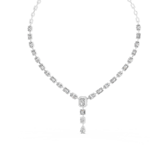 Collier Riviére Luxe en Or Blanc 18 carats plaqué Rhodium, serti d'émeraudes taillées en poire et de diamants de laboratoire taillés en poire de 21,1 carats, avec pierres latérales, idéal pour les fêtes et mariages - Product Image 2