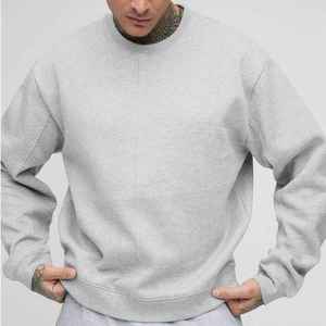Sweat-shirt à col rond gris pour homme, coupe classique, couleur unie, tricoté, manches longues, décontracté, pour l'automne - Product Image 1