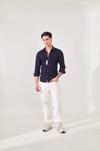 Camisa de manga larga para hombre, diseño bordado, moderna, ajustada, informal, de sarga, con botones, para verano, exterior, noche - Product Image 3