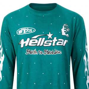 Top Selling Teal Blue <b>Flame</b> Sleeve Graphic Print Long Sleeve T <b>Shirt</b> High Quality Vintage Streetwear Oversized Heavyweight - Product Image 5