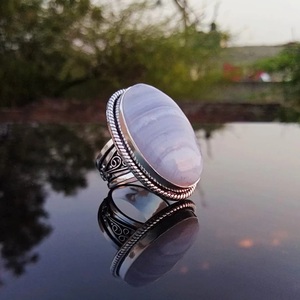 Blue Lace Agate 925 Sterling <b>Silver</b> Handmade Oval Cut Lock Shape <b>Ring</b> Party Anniversary Gift Promise Boho <b>Statement</b> Jewelry - Product Image 1