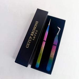 Pince à épiler pour cils Getup Brosons Impex, revêtement arc-en-ciel, acier inoxydable, pointe de précision, ensemble en boîte - Product Image 3