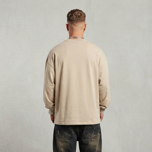 Camiseta de hombre personalizada de manga larga con pedrería, 100% algodón, oversize, hombros caídos, estilo casual, cuello redondo, con pedrería - Product Image 2