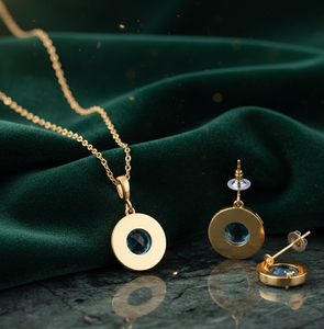 Conjunto de Collar y Pendientes de Topacio Azul Hidro y Circonita Cúbica de 10 mm, Plata de Ley 925, Chapado en Oro de 18K, Bonito Conjunto de Pendientes con Colgante, Regalo para Ella - Product Image 3