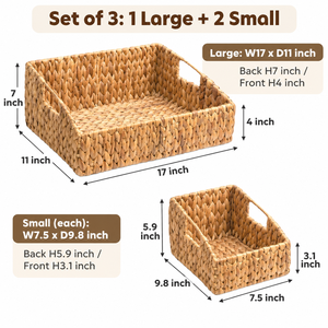 Panier de rangement rectangulaire personnalisable en jacinthe d'eau, écologique et rustique, avec 3 poignées découpées pour l'organisation des étagères - Vente en gros - Product Image 3