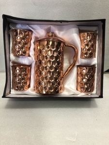 Copper jug set for lifestyle upgrade decision concept <b>water</b> serving metal set with <b>glasses</b> durable reusable kitchen drinkware - Product Image 3