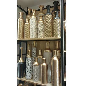 Premium Floral Cutwork Metal <b>Tall</b> Floor Lamp Moroccan Gold Plating Shiny Finished Flower Vase Bohemian Brass Vase - Product Image 3