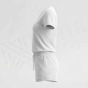 Women's <b>2</b> <b>Piece</b> Knitted Solid <b>White</b> V Neck Short Sleeve T Shirt and Above Knee Shorts <b>Set</b> Casual Breathable Spring Summer Wear - Product Image 3