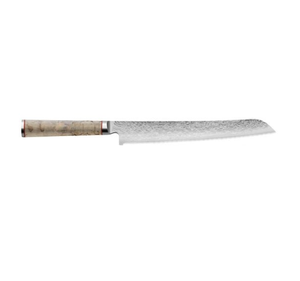 Ensemble de couteaux de cuisine à manche brun clair avec lames à motifs argentés, bloc en bois et ciseaux pour trancher, hacher et préparer les aliments - Product Image 2