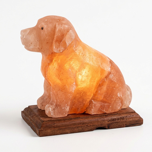 Lampe en sel de l'Himalaya sculptée pour chien, best-seller, avec base en bois, par un fabricant professionnel - Product Image 1