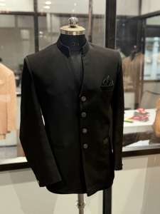 Chaqueta de Traje para Hombre, Negra, Cuello en V, Tallas Grandes, Transpirable, Lana/Seda, Cuello Mao, Estilo Empresarial, Abotonadura Sencilla, Tejido de Lana Peinada - Product Image 5