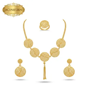 Gold-Plated Long <b>Charm</b> Necklace Overlapping Circular Disc Pendant with Tassel Link Chain Classic Brass Jewelry for Women's - Product Image 2