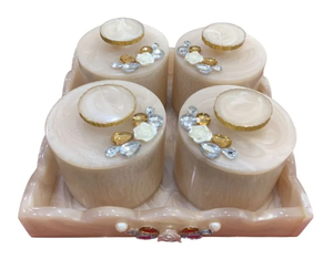 Luxury Premium Resin Set of 4 Jar with Lid & Tray for Modern Home Decor Elegant <b>Ornament</b>-Textured - Product Image 2