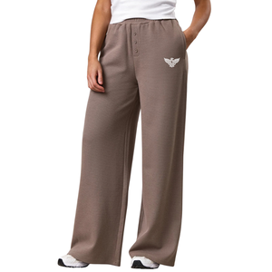 Pantalon de détente décontracté pour femme en maille gaufrée, coupe large, taille haute élastique, coupe décontractée, avec poches, confortable - Product Image 1