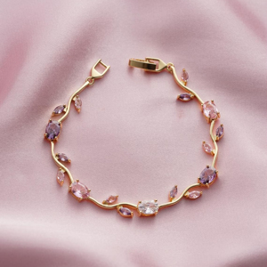 สร้อยข้อมือชาร์มมอร์แกไนต์ชุบทอง 18K สุดโรแมนติก ลายพืช สำหรับผู้หญิง เหมาะสำหรับใส่ทุกวัน - Product Image 1
