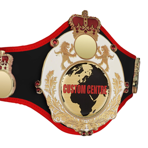 High Quality Centre Championship Belt with Gold Globe and Crown Emblems Premium Quality <b>Black</b> Leather Title Belt for Sports - Product Image 4