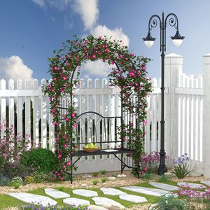 Pergola da Giardino in Metallo 23.25" x 80" con Panchina e Decorazioni Intagliate per 2 Persone, Ideale per Matrimoni e Patio - Product Image 2