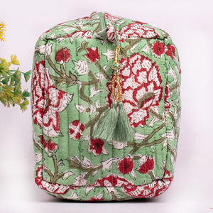 Sacs à maquillage matelassés floraux faits à la main avec fermeture éclair, écologiques, portables, grande capacité, en coton, pour femmes, pour les voyages - Product Image 4