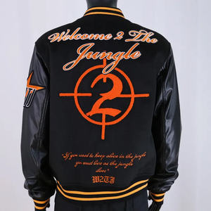 Chaqueta Varsity de Hip Hop para Hombre, con Cuello Tejido Bordado en Piel de Vaca, Estilo Urbano, Incluye un Solo Paquete - Product Image 2