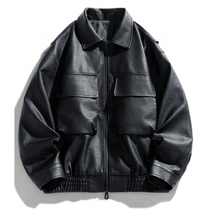 Premium Quality Hip Hop Style Black Color Durable <b>Lightweight</b> Easy Wear OEM ODM Genuine Leather Stand Zipper <b>Men's</b> <b>Jackets</b> - Product Image 1