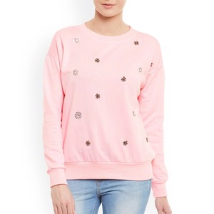 Sudadera Personalizada para Mujer, Color Rosa, Adornada con Perlas, Pedrería y Flores, Cuello Redondo, Sudadera de Algodón para Mujer, Moda OEM al por Mayor - Product Image 6
