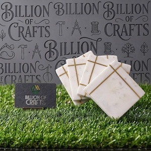 Juego de 6 Posavasos de Mármol Natural con Incrustaciones de Latón, Elegante Protector de Mesa, Posavasos Decorativos de Piedra - Product Image 4