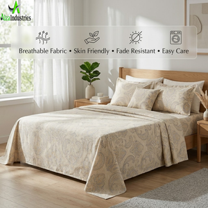King Size Beige Paisley Printed Bedsheet <b>Set</b> Soft Cotton <b>Bedding</b> <b>Set</b> with Pillow Covers Lightweight Breathable Premium Bedroom - Product Image 6