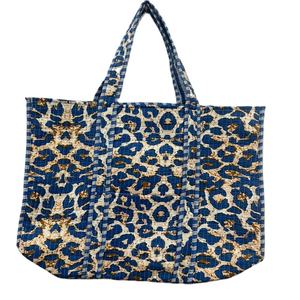 กระเป๋าผ้าฝ้ายควิลท์วินเทจรักษ์โลก สีน้ำเงินอินดิโก้ สีพื้น ทนทาน ใช้ซ้ำได้ สะพายไหล่ ช้อปปิ้ง เดินทาง ไปทะเล - Product Image 1