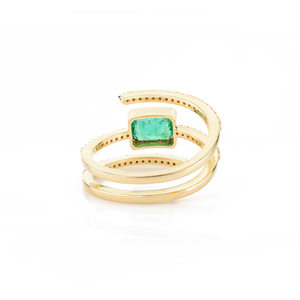 14K Solid Gold Octagon Emerald and Diamond Spiral Ring for Women - Product Image 5