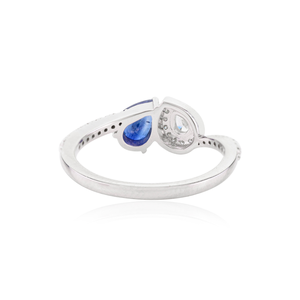 18K White Gold Toi Et Moi Diamond Ring with Pear Sapphire Accents - Product Image 6