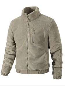 Veste en polaire à col montant pour homme, décontractée, fermeture éclair, doublure en sherpa, coupe classique, couleur unie, vêtements d'extérieur - Product Image 2