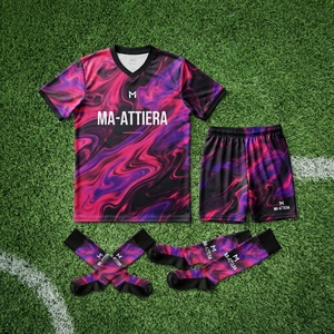 ชุดฟุตบอลแบบกำหนดเอง เสื้อ กางเกงขาสั้น สีชมพู สีม่วง ลายหินอ่อน ชุดทีม ชุดกีฬา รับผลิตแบบ OEM ODM ขายส่ง - Product Image 6