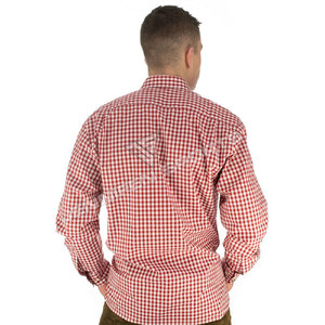 Trachten Hemden Traditional German 100% Cotton Breathable Solid <b>Red</b>&White Bavarian <b>Men</b> Dress <b>Shirt</b> with Button Collar Summer - Product Image 4