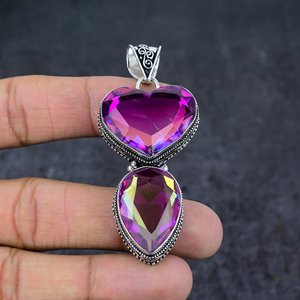 Joyería Plateada Jewelexi ET-4368, Colgante de Turmalina Bicolor en Forma de Corazón, Estilo Bohemio, Hecho a Mano, Chapado en Plata de Ley, Engastado en Canal - Product Image 1
