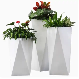 Vente directe d'usine - Pots de fleurs modernes en fibre de verre octogonaux blancs purs, durables et écologiques pour l'intérieur et l'extérieur - Product Image 2