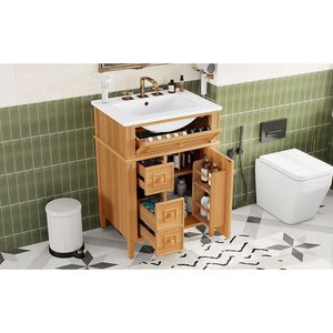 Mobile Bagno in Legno Massello da 24 Pollici con Lavabo, Cassetto Ribaltabile e 2 Cassetti con Chiusura Ammortizzata, 1 Anta con Chiusura Ammortizzata - Eleganti Mobili Bagno - Product Image 4