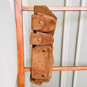 New Real Handmade Suede Leather Multi Pockets <b>Waist</b> Hip Bags With Adjustable Strap Stylish Unisex Leather Utility Fanny Packs - Product Image 2