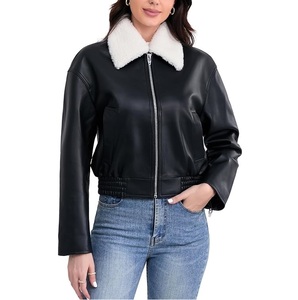 Chaqueta Bomber Negra de Cuero Genuino al por Mayor, de Alta Calidad, con Cierre de Cremallera, Colores Personalizables, Logotipo OEM, Chaquetas para Mujer - Product Image 1