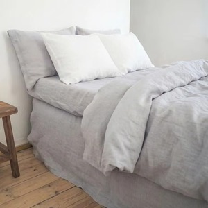 Ensemble de couette en lin gris uni, tissé, avec taies d'oreiller, style maison simple - Product Image 2