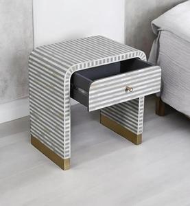 Mesa de Cajones con Incrustaciones de Hueso de ILAHI, Diseño Moderno con Detalles de Ágata, Almacenamiento de Tres Niveles, Mueble Portátil para el Hogar - Product Image 1