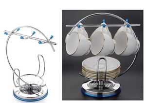 <b>Chrome</b> Stainless Steel Mug Stand With <b>Hooks</b> Rustic Artistic Handcrafted Minimalist Modern Kitchen Dining Home Office Organizer - Product Image 5