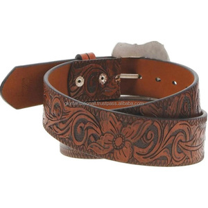 Venta al por mayor cinturones de cuero occidental cinturones de cuero de vaca genuino occidental para cinturón de cuero grabado Unisex detalle de calidad fina - Product Image 3