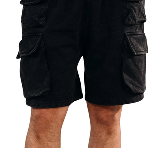 Custom Mens Black Cargo Shorts Elastic Waist Multi Flap Pockets <b>Back</b> <b>Patch</b> Pocket Loose Fit Streetwear OEM Bulk Wholesale - Product Image 5