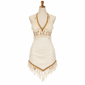 Boho Womens V Neck <b>Tribal</b> Embroidered Fringe <b>Dress</b> Sleeveless Tassel Hem Beach Resort Holiday Cover Up Handcrafted Boho Fashion - Product Image 1