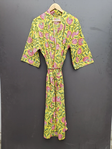 Bata Kimono de Algodón 100% con Estampado de Dibujos Animados para Mujer, Camisón de Verano Hecho a Mano, Cuello en V, Cintura Elástica, Largo Completo - Product Image 3
