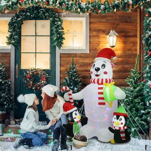 Decorazione Natalizia Gonfiabile da Esterno 5.9FT con LED, Orso Polare e Pinguino in PVC con Scatola Regalo, Esposizione Gonfiabile da Giardino - Product Image 1