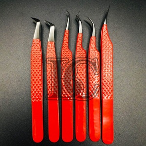 Pince à épiler de qualité supérieure Pince à épiler d'extension de cils en acier inoxydable de couleur rouge durable - Product Image 3