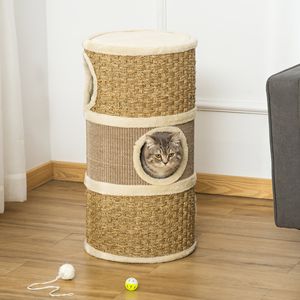 Condo per Gatti di Lusso a 3 Piani da 28 Pollici con Tiragraffi in Sisal, Rifugio in Tessuto e Tiragraffi Multilivello Marrone, Confezionato in Cartone - Product Image 2
