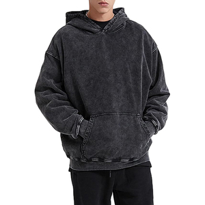 Sweat-shirt à capuche noir de luxe pour homme, en molleton épais, coupe oversize, style vintage, uni, effet délavé minéral - Product Image 2